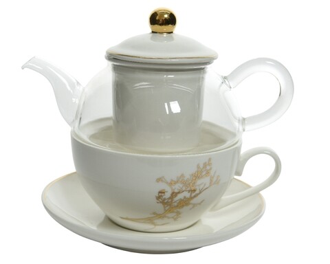 Ceainic cu infuzor,Decoris, portelan, alb