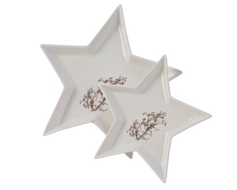 Set 2 platouri Star, Decoris, portelan, alb/auriu