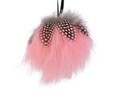 Glob decorativ cu puf si pene, Decoris, Ø 8 cm, spuma, roz