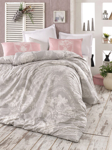 Lenjerie de pat pentru o persoana, Madam Lili - Grey, Pearl Home, Bumbac Ranforce