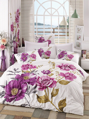 Lenjerie de pat dubla, L'essentiel Maison, Celina, Alb / Roz / Gri / Bej