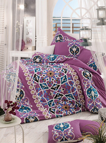 Lenjerie de pat dubla, L'essentiel Maison, Kayra, Roz / Alb / Crem / Turcoaz / Albastru