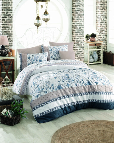 Lenjerie de pat pentru o persoana (FR), Sudenaz - Blue, Pearl Home, Bumbac Ranforce