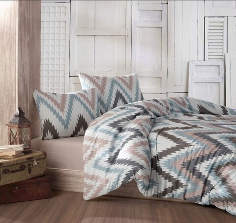 Lenjerie de pat pentru o persoana (DE), L'essentiel Maison, Zikzak, Alb / Turcoaz / Roz / Negru