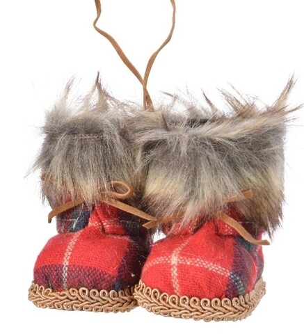 Decoratiune Snow boots, Decoris, poliester, rosu/alb