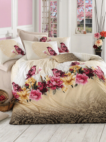 Lenjerie de pat pentru o persoana Single XL (DE), L'essentiel Maison, Çalıkuşu, Maro / Bej / Roșu / Alb