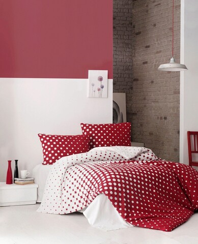 Lenjerie de pat dubla King (IT), Puanline - Red, Pearl Home, Bumbac Ranforce