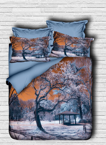 Lenjerie de pat dubla 3 piese, L'essentiel Maison, 101, Blue / Orange / White