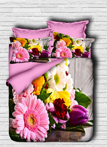 Lenjerie de pat dubla 3 piese, L'essentiel Maison, 143, Pink / Yellow / Purple / White