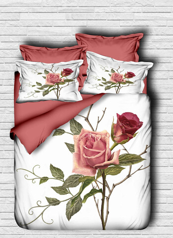 Lenjerie de pat dubla 3 piese, L'essentiel Maison, 145, Rose / White / Green