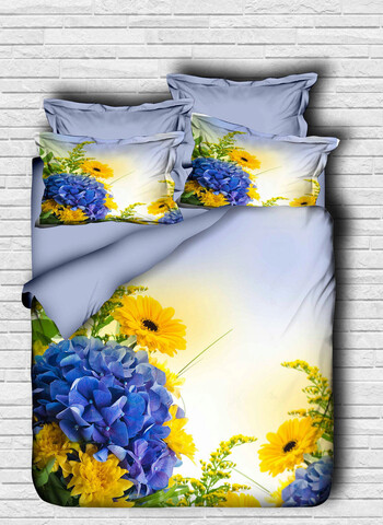 Lenjerie de pat dubla 3 piese, L'essentiel Maison, 147, Blue / Yellow / Green