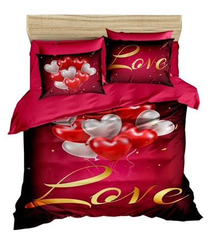 Lenjerie de pat dubla 3 piese, L'essentiel Maison, 156, Roșu / Roz / Auriu