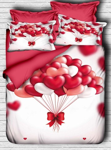 Lenjerie de pat dubla 3 piese, L'essentiel Maison, 162, Roșu / Roz / Alb