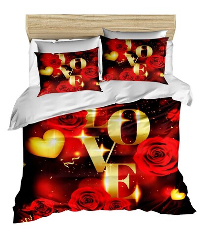 Lenjerie de pat pentru o persoana, L'essentiel Maison, 161, Roșu / Auriu / Alb