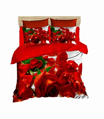 Lenjerie de pat pentru o persoana, L'essentiel Maison, 176, Alb / Roșu / Verde