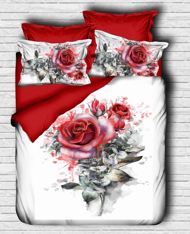 Lenjerie de pat dubla, L'essentiel Maison, 167, Alb / Roșu / Verde