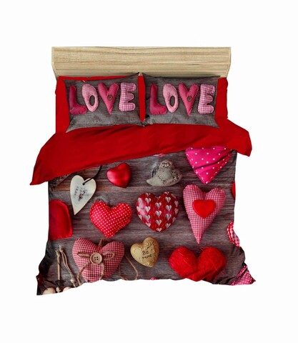 Lenjerie de pat dubla, L'essentiel Maison, 172, Roșu / Roz / Maro