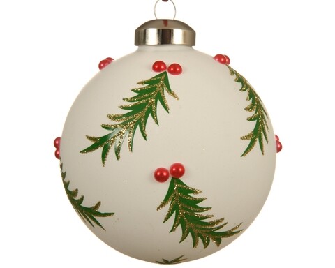 Set 3 globuri Leaf, Decoris, sticla, rosu/alb