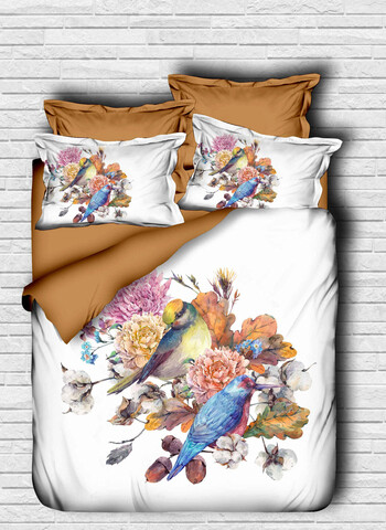 Lenjerie de pat dubla King (EU) (ES), 3 piese, L'essentiel Maison, 131, Brown / Blue / White