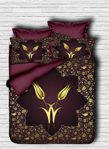 Lenjerie de pat dubla King (EU) (ES), 3 piese, L'essentiel Maison, 141, Maroon / Gold