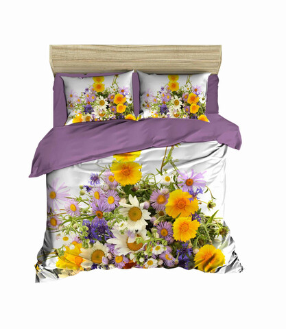 Lenjerie de pat dubla King (EU) (ES), 3 piese, L'essentiel Maison, 151, Lilac / Yellow / White