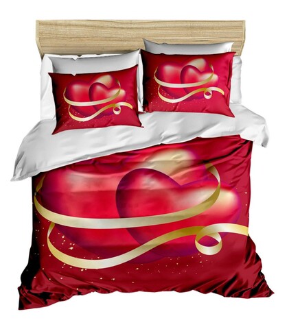 Lenjerie de pat dubla King (EU) (ES), 3 piese, L'essentiel Maison, 152, Roșu / Alb / Auriu