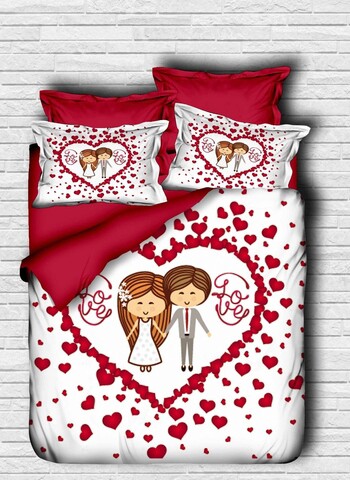 Lenjerie de pat dubla King (EU) (ES), 3 piese, L'essentiel Maison, 164, Alb/Rosu