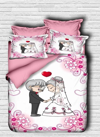 Lenjerie de pat dubla King (EU) (ES), 3 piese, L'essentiel Maison, 169, Alb / Roz / Gri