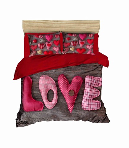 Lenjerie de pat dubla King (EU) (ES), 3 piese, L'essentiel Maison, 177, Roșu / Gri / Roz
