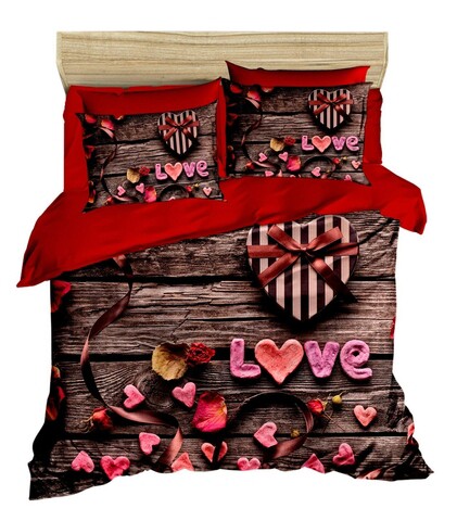 Lenjerie de pat dubla King (EU) (ES), 3 piese, L'essentiel Maison, 178, Roșu / Maro / Roz