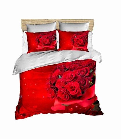 Lenjerie de pat dubla King (EU) (ES), 3 piese, L'essentiel Maison, 195, Rosu/Alb