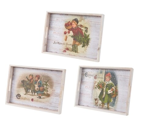 Set 3 tavi de servire Children, Decoris, lemn, multicolor