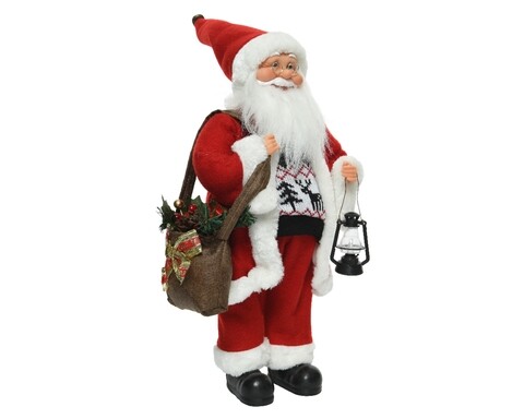 Decoratiune Mos Craciun cu geanta si lampa, Decoris, 24x14x45 cm, poliester