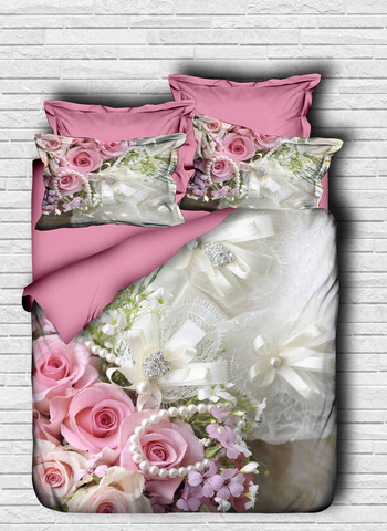 Lenjerie de pat dubla King (IT), 3 piese, L'essentiel Maison, 106, Roz / Gri / Alb