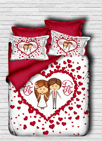 Lenjerie de pat dubla King (IT), 3 piese, L'essentiel Maison, 109, Rosu/Alb