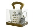 Set cana + mini razatoare + lingurita Keep calm, Decoris, portelan, alb/auriu