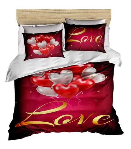 Lenjerie de pat dubla King (IT), 3 piese, L'essentiel Maison, 155, Roșu / Alb / Auriu