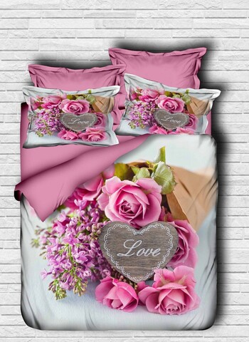 Lenjerie de pat dubla King (IT), 3 piese, L'essentiel Maison, 163, Liliac / Alb / Verde / Mov