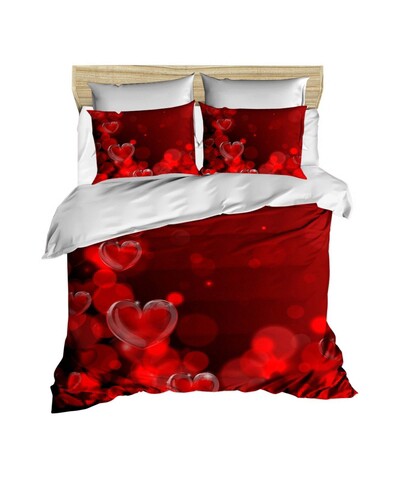 Lenjerie de pat dubla King (IT), 3 piese, L'essentiel Maison, 210, Rosu/Alb