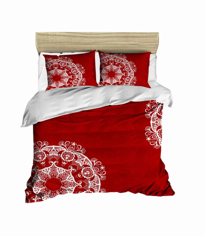 Lenjerie de pat dubla King (IT), 3 piese, L'essentiel Maison, 422, Rosu/Alb