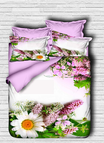 Lenjerie de pat dubla Super King (EU) (IT), 3 piese, L'essentiel Maison, 142, Lilac / White / Green