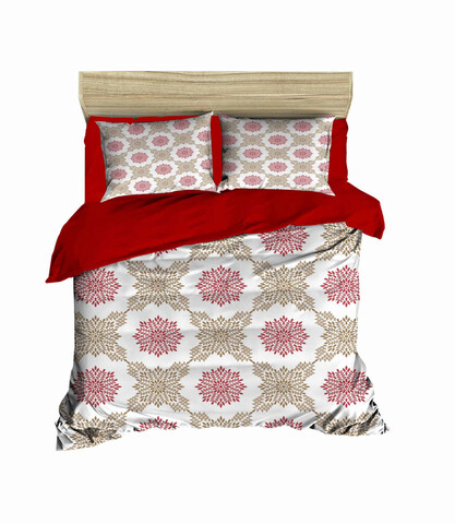 Lenjerie de pat dubla Super King (EU) (IT), 3 piese, L'essentiel Maison, 442, Red / White / Pink / Beige
