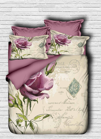 Lenjerie de pat dubla King (FR), 3 piese, L'essentiel Maison, 125, Lilac / White / Green