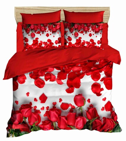 Lenjerie de pat dubla King (FR), 3 piese, L'essentiel Maison, 168, Alb / Roșu / Verde