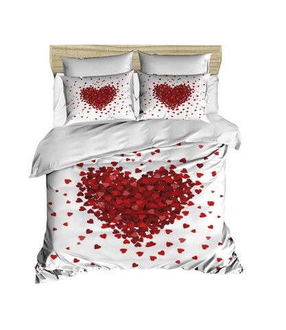 Lenjerie de pat dubla King (FR), 3 piese, L'essentiel Maison, 206, Alb/Rosu