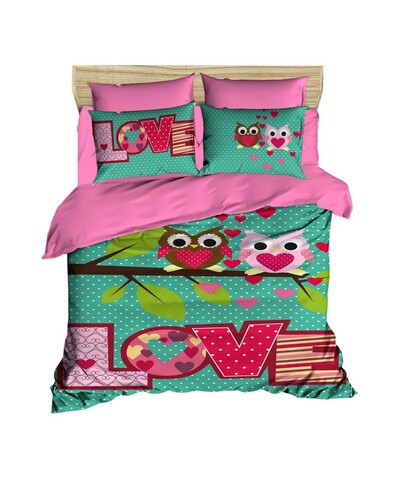 Lenjerie de pat dubla King (FR), 3 piese, L'essentiel Maison, 213, Pink / Turquoise / Green