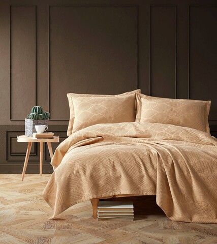 Set cuvertura pique dubla, Vera - Beige, Şaheser, Bumbac
