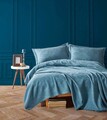 Set cuvertura pique dubla, Vera - Blue, Şaheser, Bumbac