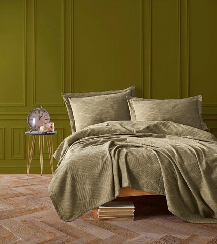 Set cuvertura pique dubla, Vera - Khaki, Şaheser, Bumbac