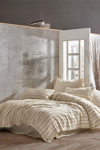 Lenjerie de pat dubla, L'essentiel Maison, Solaris, Nurca / Crema